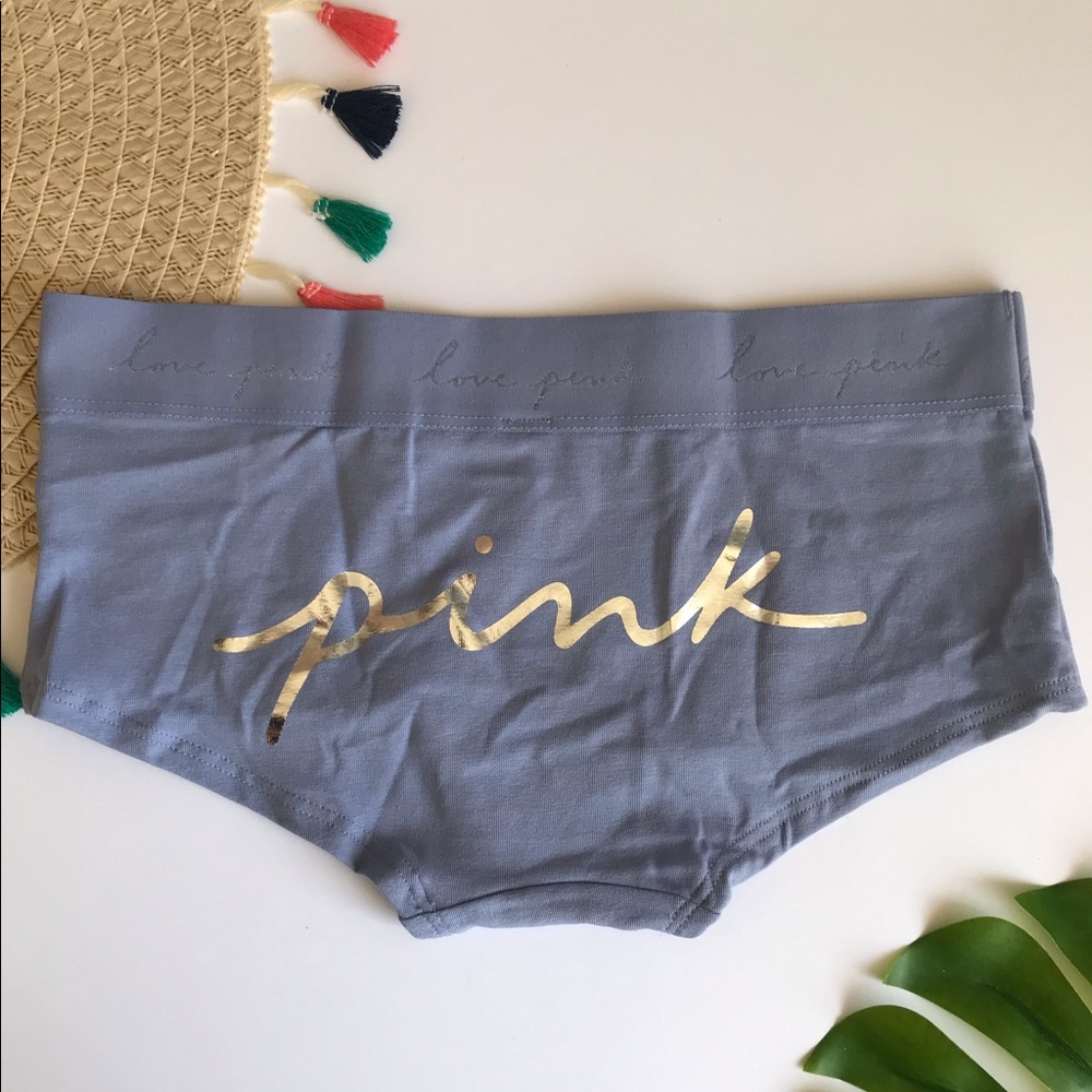 Victoria's Secret PINK Logo Script Boyshort Panty Periwinkle Small NEW